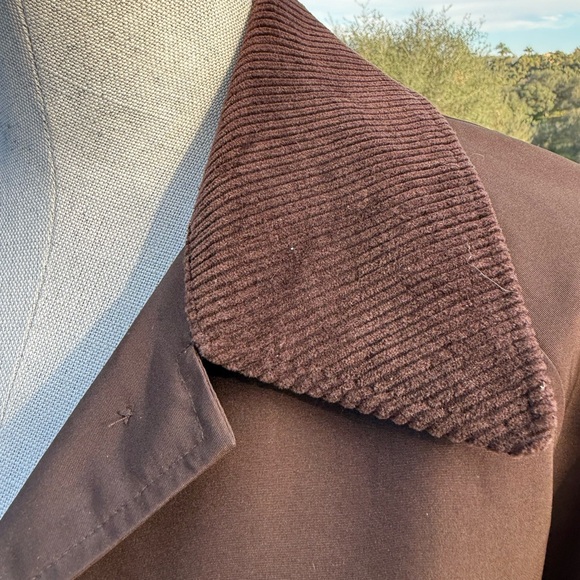 Belted Ralph Lauren Sz L Brown Polished Satiny Corduroy Trim Coat Jacket - Picture 7 of 12